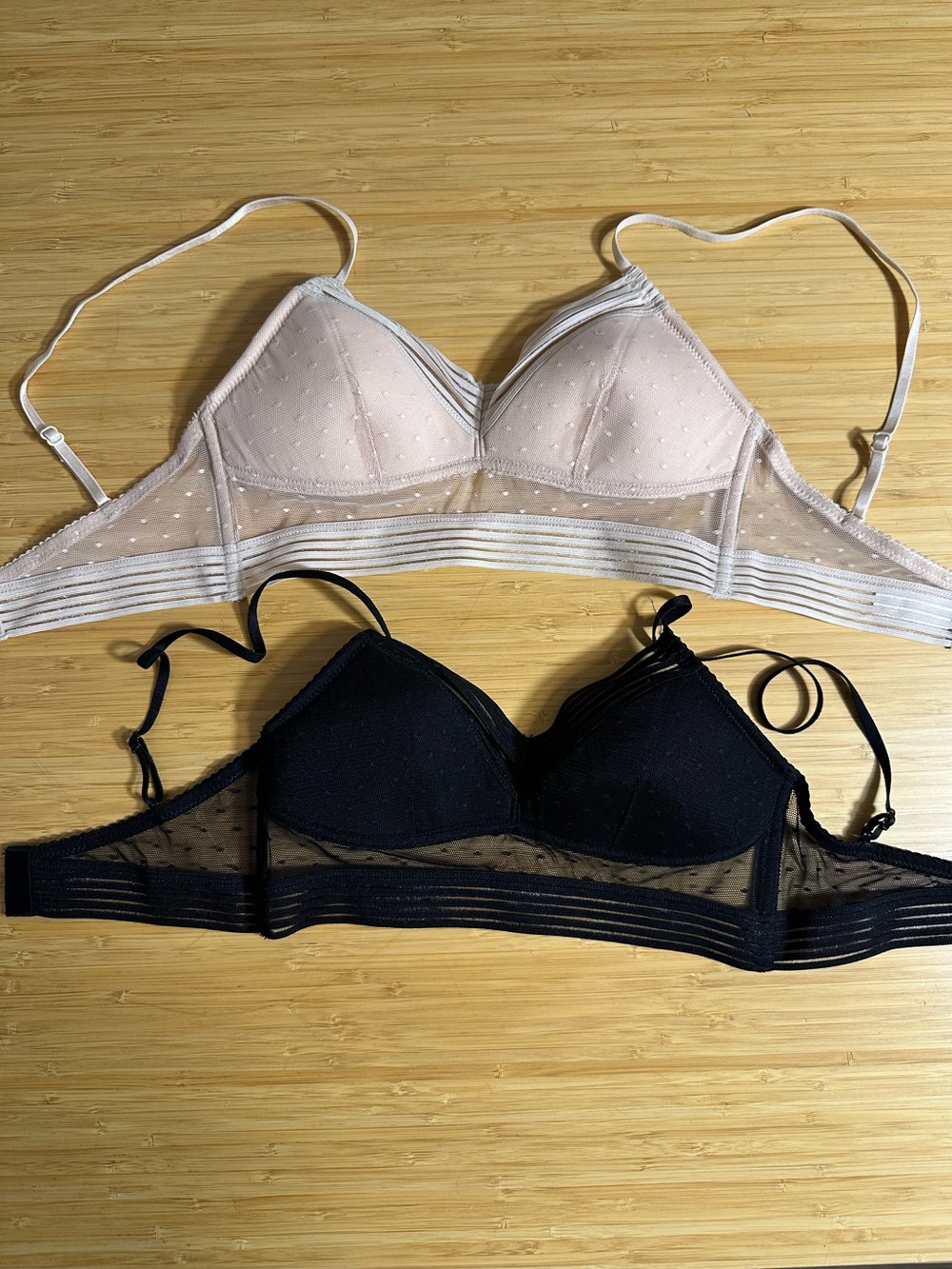 Sheer Mesh Wireless Bralettes - Black and Nude
